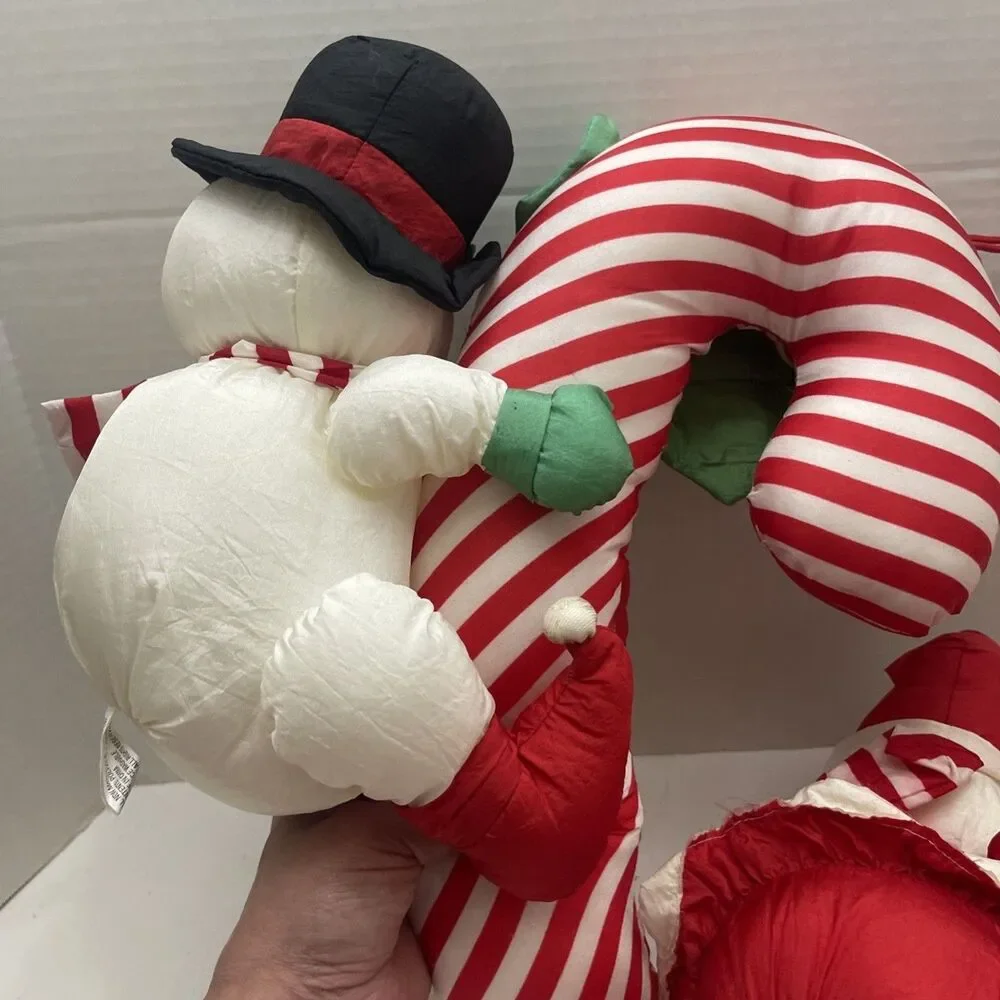 2 Vtg Inter. Silver Co Christmas Plush Parachute Nylon Santa Snowman 19” Hanging